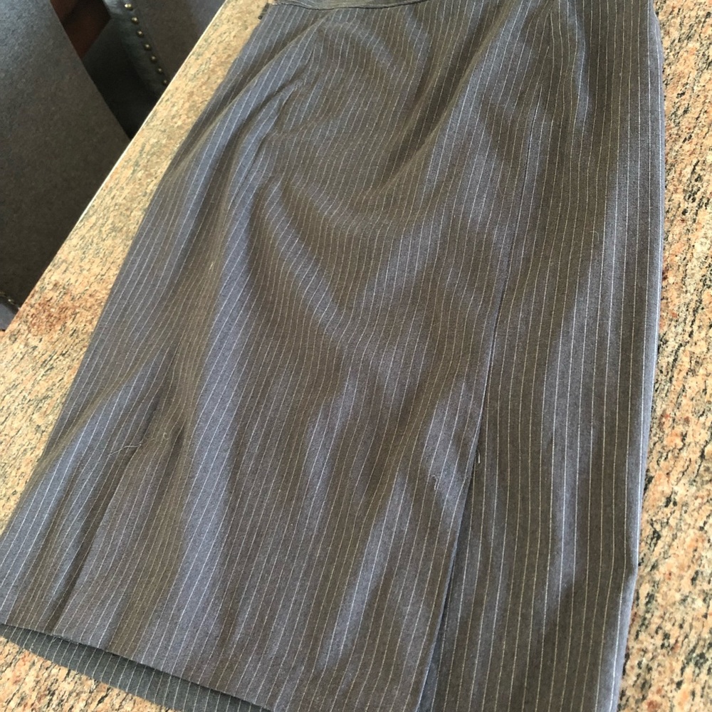 Two pencil skirts, grey pinstripe & black.